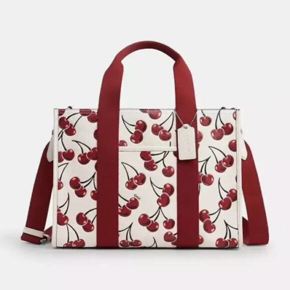 Coach Smith Tote Bag Cherry Print Handbag White Red NWT - Picture 10 of 11
